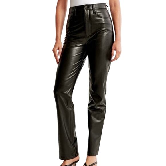 Abercrombie & Fitch The 90s Straight Ultra High Rise Black Faux Leather Pants 4 - Picture 1 of 16